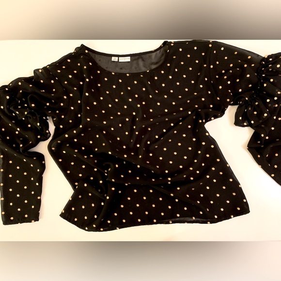 Sheer Black and Gold Polka Dot Top - Picture 3 of 6